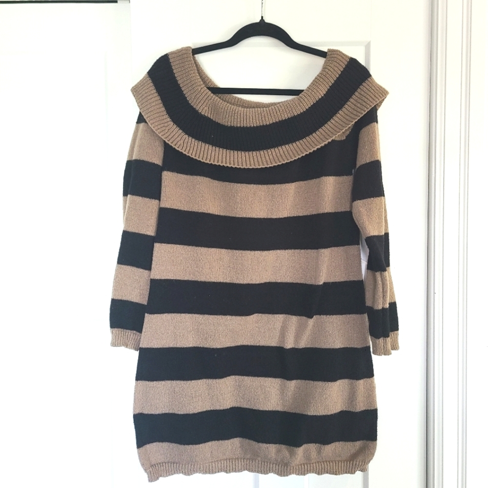 NeW L Knit Striped Sweater Tunic Off shoulder
